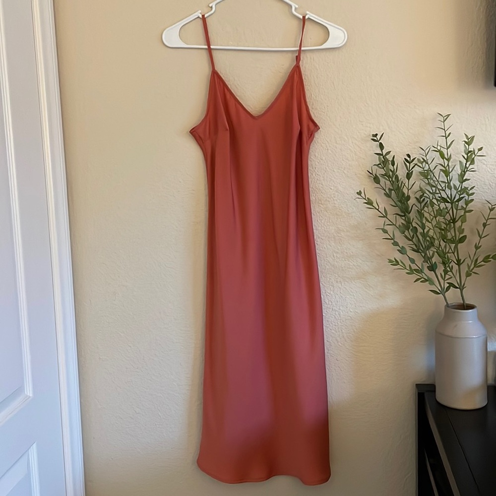 Satin Midi Dress - Salmon/Burnt Pink
